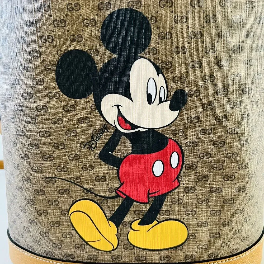 GUCCI x DISNEY Mickey Mouse Print Canvas Leather Bucket Shoulder Bag